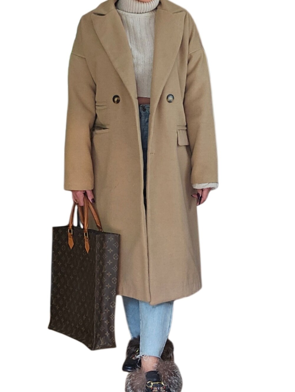 Camel Tan Womens Double Breasted Coat Size 12 Made In Italy
